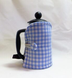 blue and white gingham 3 cup cafetiere cover
